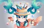  1girl 39 green_hair hat hatsune_miku headphones headphones_around_neck highres looking_at_viewer musical_note nou rabbit smile solo twintails upper_body vocaloid 