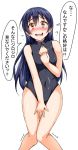  1girl black_hair brown_eyes front_zipper_swimsuit highres long_hair looking_at_viewer love_live!_school_idol_project one-piece_swimsuit sonoda_umi swimsuit tears tjk translation_request 