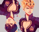  2boys black_hair blonde_hair dual_persona giorno_giovanna jojo_no_kimyou_na_bouken marin multiple_boys upside-down 