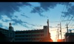  building clouds letterboxed mogumo no_humans power_lines scenery sky sunrise 