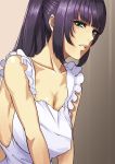  1girl apron breasts busujima_saeko cleavage din_(raiden) green_eyes highschool_of_the_dead large_breasts long_hair naked_apron purple_hair solo upper_body 