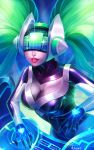  1girl alternate_costume artist_name breasts cleavage felicia-val gloves green_hair highres league_of_legends lips long_hair solo sona_buvelle twintails 