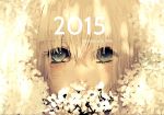  2015 blonde_hair close-up eyes face flower green_eyes looking_at_viewer original sanyecao solo 
