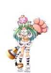  animal_ears anklet cat_ears chain closed_eyes crop_top earrings elephant gloves green_hair highres jewelry koihime_musou kuwada_yuuki long_hair midriff moukaku navel paw_gloves polearm skirt smile tail weapon 