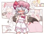  0_0 2girls :d bare_shoulders bat_wings blonde_hair blue_hair blush closed_eyes clothes commentary_request dress flandre_scarlet hammer_(sunset_beach) holding long_hair mob_cap multiple_girls nose_blush o_o open_mouth remilia_scarlet short_hair short_sleeves side_ponytail silver_hair smile sweat touhou translation_request underwear undressing wavy_mouth white_dress wings 