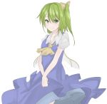  1girl absurdres ascot blouse collarbone daiyousei dress_shirt fairy_wings green_eyes green_hair hair_ribbon highres looking_at_viewer puffy_short_sleeves puffy_sleeves ribbon shirt short_hair short_sleeves side_ponytail simple_background solo touhou vest white_background white_shirt wings 