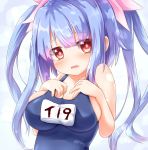  1girl blue_hair blush breasts fang i-19_(kantai_collection) kantai_collection kisa_(k_isa) long_hair red_eyes school_swimsuit solo star star-shaped_pupils swimsuit symbol-shaped_pupils twintails 