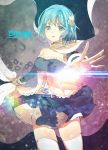  1girl armband belt blue_eyes blue_hair cape frills gloves hair_ornament hairclip magical_girl mahou_shoujo_madoka_magica mahou_shoujo_madoka_magica_movie miki_sayaka rwael solo soul_gem thigh-highs zettai_ryouiki 