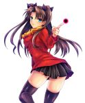  1girl blue_eyes brown_hair fate/stay_night fate_(series) scarf solo thigh-highs tohsaka_rin toosaka_rin two_side_up ty_1865 