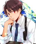  1boy aldnoah.zero brown_hair kaizuka_inaho necktie red_eyes solo suspenders tamami0122 