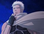  000000_(gallaghers) 1boy archer bare_shoulders cloak fate/stay_night fate_(series) grey_eyes night night_sky sky solo white_hair 