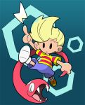  1boy blonde_hair lucas mother_(game) mother_3 nintendo rope_snake shenanimation shirt shorts striped striped_shirt super_smash_bros. 