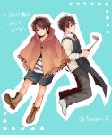  2boys aldnoah.zero apron brown_eyes brown_hair dual_persona kaizuka_inaho ladle multiple_boys shawl shorts tamami0122 