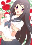  1girl black_hair chitanda_eru flower hyouka kotaro long_hair rose school_uniform serafuku violet_eyes 