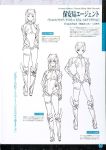  3girls armor bodysuit concept_art headgear high_heels highres leotard long_hair monochrome multiple_girls rakuen_tsuihou short_hair simple_background white_background 