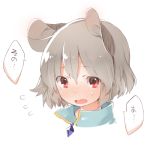  1girl akagashi_hagane animal_ears blush flying_sweatdrops grey_hair jewelry looking_at_viewer lowres mouse_ears nazrin necklace open_mouth red_eyes short_hair simple_background solo speech_bubble sweatdrop text touhou white_background 
