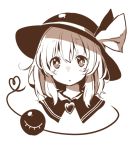  1girl akagashi_hagane blush bow eyeball hat hat_bow heart heart_of_string komeiji_koishi looking_at_viewer monochrome open_mouth portrait short_hair simple_background solo string third_eye touhou white_background 