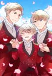  3boys aldnoah.zero blonde_hair blue_eyes cruhteo highres klancain multiple_boys petals silver_hair slaine_troyard zozakura 