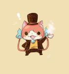  ! blush cat cup fangs hat jibanyan multiple_tails no_humans notched_ear open_mouth simple_background solo standing steam tail teacup top_hat two_tails umi_(srtm07) youkai youkai_watch 