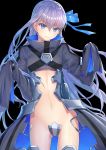  1girl belt blue_eyes coat crotch_plate fate/extra fate/extra_ccc fate_(series) hair_ribbon hakuishi_aoi meltlilith purple_hair ribbon sleeves_past_wrists smile solo 