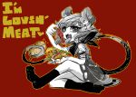  1girl animal_ears capelet eating english food jewelry meat mouse_ears mouse_tail napkin nazrin open)mouth sandwich short_hair solo tail touhou yt_(wai-tei) 