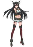  &gt;:) 1girl amefre bare_shoulders black_hair crossed_arms full_body garter_straps headgear high_heels kantai_collection long_hair miniskirt mound_of_venus nagato_(kantai_collection) navel pleated_skirt skirt solo thigh-highs transparent_background 