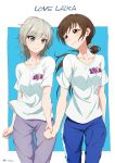  2girls absurdres anastasia_(idolmaster) blue_eyes brown_eyes brown_hair highres holding_hands idolmaster idolmaster_cinderella_girls long_hair multiple_girls nitta_minami ponytail short_hair silver_hair smile yuki_(sonma_1426) 