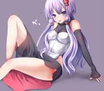  :p arm_support bare_shoulders breasts detached_sleeves hair_ornament kakan_(amka) long_hair looking_at_viewer purple_background purple_hair sitting thighs tongue tongue_out twintails violet_eyes vocaloid yuzuki_yukari 