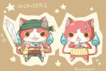  blush cat fangs jibanyan multiple_tails no_humans notched_ear open_mouth simple_background sparkle star sword tail twitter_username two_tails umi_(srtm07) weapon wondernyan_(youkai_watch) youkai youkai_watch 