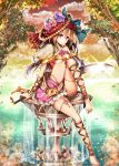  ankle_lace-up anklet barefoot breasts chain_chronicle cross-laced_footwear fantasy flower fountain headdress jewelry nature original rose sitting sword takeda_hotaru tree under_boob weapon 
