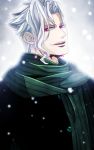  1boy earrings jojo_no_kimyou_na_bouken kakyouin_noriaki moru palette_swap scarf silver_hair snowing solo violet_eyes white_hair 