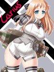  blonde_hair blue_eyes blush bow carius_(milihime_taisen) iron_cross jagdtiger long_hair mecha_musume milihime_taisen shirt white_legwear white_shirt 