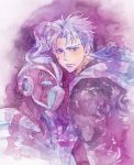  2boys aki_epiko hierophant_green jojo_no_kimyou_na_bouken kakyouin_noriaki multiple_boys purple scarf stand_(jojo) traditional_media watercolor_(medium) 