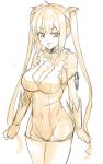  breasts cleavage_cutout dress dungeon_ni_deai_wo_motomeru_no_wa_machigatteiru_darou_ka hestia_(dungeon) highres isshiki_(ffmania7) large_breasts monochrome twintails 