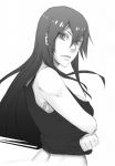  1girl breasts busujima_saeko greyscale highschool_of_the_dead long_hair monochrome solo tank_top upper_body whistle_frog 