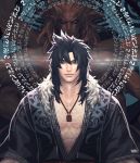  artist_request belzebuth black_hair card_(medium) chaos_online closed_eyes extra_arms indian_style jewelry long_hair looking_at_viewer male_focus meditation muscle necklace official_art shirtless sitting 