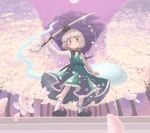  1girl blue_eyes blush cherry_blossoms dress katana konpaku_youmu konpaku_youmu_(ghost) petals short_hair silver_hair solo sword touhou usou_(aomidori) weapon 