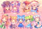  6+girls :3 animal_ears apron ascot bat_wings blonde_hair blue_dress blue_eyes blue_hair blush bow cat_ears cat_tail chibi cirno closed_eyes coat daiyousei demon_girl demon_wings dress fairy_wings flandre_scarlet green_hair hair_bow hair_ribbon hat head_wings hong_meiling ice ice_wings izayoi_sakuya kemonomimi_mode koakuma long_hair mob_cap multiple_girls nose_bubble open_clothes open_coat open_mouth patchouli_knowledge pjrmhm_coa puffy_short_sleeves puffy_sleeves purple_hair red_eyes redhead remilia_scarlet ribbon rumia shirt short_sleeves siblings side_ponytail silver_hair sisters skirt skirt_set sleeping smile star striped striped_dress tail the_embodiment_of_scarlet_devil touhou very_long_hair waist_apron wings 