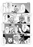 &gt;_&lt; +++ 4girls 4koma ^_^ alternate_costume anger_vein bare_shoulders closed_eyes comic commentary_request double_bun fang flandre_scarlet koakuma long_hair monochrome multiple_girls open_mouth patchouli_knowledge remilia_scarlet short_hair touhou translation_request twintails yua_(checkmate) 