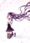  1girl black_hair black_legwear fujiwara_cocoa_(mangaka) inu_x_boku_ss kneeling long_hair momoko_(momoko14) petals shirakiin_ririchiyo tears thigh-highs very_long_hair violet_eyes 