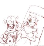  2girls bangs breasts carol_(skullgirls) child_drawing drawing_on_face eyepatch large_breasts long_hair lowres multiple_girls ng_(kimjae737) painwheel_(skullgirls) parted_bangs skullgirls sleeping smile trash_bag valentine_(skullgirls) 