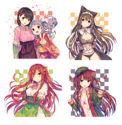  5girls :d animal_ears black_bra black_hair black_panties blue_eyes bra braid breasts brown_hair cat_ears cat_tail cleavage cross green_eyes grey_hair hair_ornament hair_ribbon hands_clasped headwear japanese_clothes kimono leaf long_hair looking_at_viewer multiple_girls natsu_natsuna one_eye_closed open_clothes open_mouth original panties pink_bra rain red_eyes redhead ribbon short_hair smile tail tears twin_braids twintails underwear v yellow_eyes 