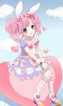  aikatsu! amahane_madoka blue_eyes blush dress pink_hair short_hair tails twin 