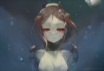  1girl bangs bare_shoulders carol_(skullgirls) collar completion_time crying crying_with_eyes_open hospital_gown nail ng_(kimjae737) painwheel_(skullgirls) parted_bangs red_eyes scar skullgirls small_breasts solo tears underwater 