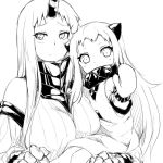  2girls horn horns kantai_collection mittens monochrome multiple_girls northern_ocean_hime seaport_hime shinsono_shiroko 