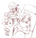  2girls annoyed bangs black_sclera breasts carol_(skullgirls) eyepatch large_breasts long_hair multiple_girls ng_(kimjae737) painwheel_(skullgirls) parted_bangs skullgirls sleeping squiggle trash_bag valentine_(skullgirls) 