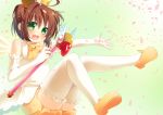  1girl brown_hair cardcaptor_sakura elbow_gloves gloves green_eyes kinomoto_sakura magical_girl natsuka_(unagi-unagi-unagi) short_hair solo thigh-highs 