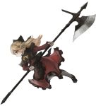  1girl blonde_hair bow capelet doll_joints dress hair_bow halberd long_hair long_sleeves polearm red_dress red_eyes shanghai_doll solo spark621 touhou waist weapon 