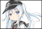  1girl alternate_hairstyle blue_eyes blush ham_(points) hat hibiki_(kantai_collection) kantai_collection long_hair looking_at_viewer neckerchief school_uniform serafuku silver_hair solo twintails upper_body 