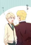  2boys aki_(neyuki41028) aldnoah.zero blonde_hair blue_eyes cane child cruhteo green_eyes multiple_boys open_mouth short_hair slaine_troyard translated trembling 